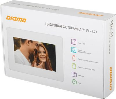 Цифровая фоторамка Digma PF-743 IPS,  7", белый [pf743w]