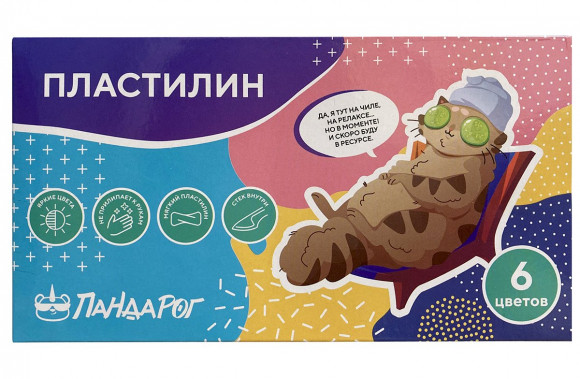 Пластилин ПандаРог Творческие Котики, 6 цветов, со стеком, 120 грамм