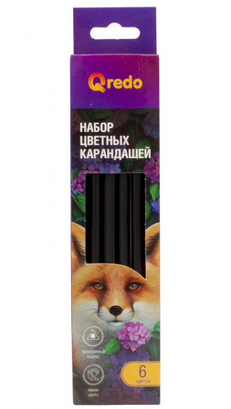 Карандаши цветные Qredo Fox, 6 цветов, пластиковые, трехгранные