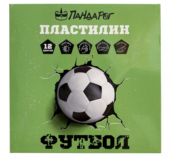 Пластилин ПандаРог Футбол, 12 цветов, со стеком, 240 грамм