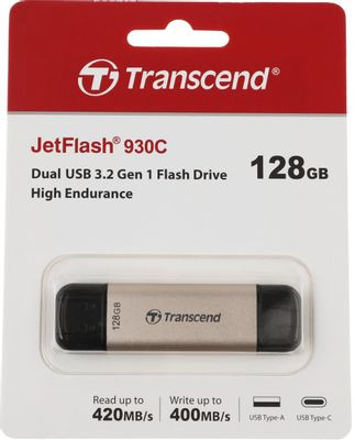 Флешка USB Transcend Jetflash 930С 128ГБ, USB3.0, золотистый и черный [ts128gjf930c]