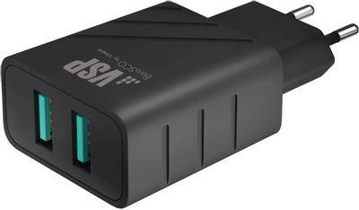 Сетевое зарядное устройство BORASCO 37262, 2xUSB, 2.4A, черный Сетевое зарядное устройство BORASCO 37262, 2xUSB, 2.4A, черный