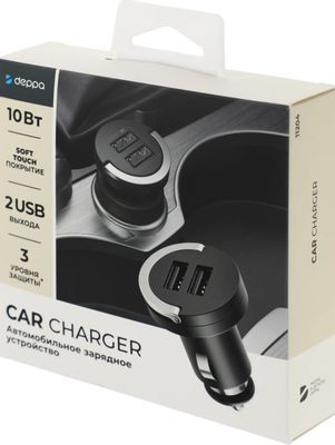 Автомобильное зарядное устройство Deppa 2xUSB,  10Вт,  2.1A,  черный [11204]