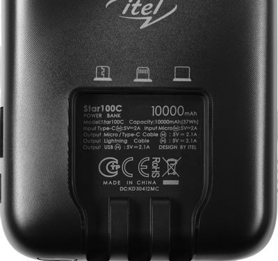 Внешний аккумулятор (Power Bank) ITEL Super Slim Star100C,  10000мAч,  черный