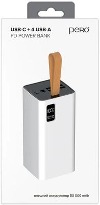 Внешний аккумулятор (Power Bank) PERO PB09,  50000мAч,  белый [pb09wh]