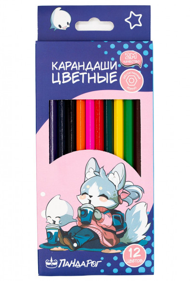 Карандаши цветные ПандаРог Аниме Любимец, 12 цветов, деревянные, шестигранные