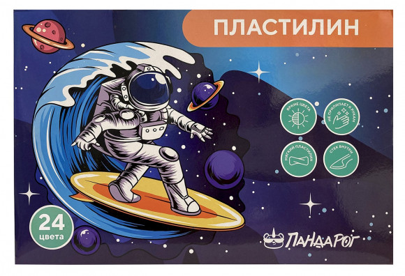 Пластилин ПандаРог Космический Серфер, 24 цвета, со стеком, 480 грамм