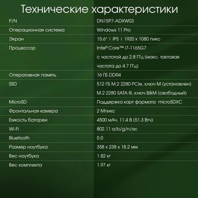 Ноутбук Digma Pro Sprint M 15.6", 2023, IPS, Intel Core i7 1165G7 2.8ГГц, 4-ядерный, 16ГБ DDR4, 512ГБ SSD,  Intel Iris Xe graphics, Windows 11 Professional, синий [dn15p7-adxw03]