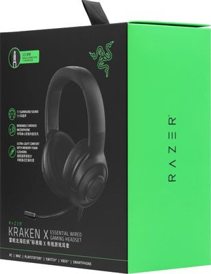 Гарнитура игровая Razer Kraken X Essential,  для компьютера и игровых консолей, мониторные,  проводные, черный [rz04-02950100-r3c1]