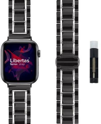 Ремешок LYAMBDA Libertas для Apple Watch Series 3/4/5/6/SE/7, черный/серебристый шеврон [ds-apg-06-40-bs]