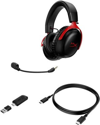 Гарнитура игровая HYPERX Cloud III,  для компьютера и игровых консолей, мониторные,  радио, черный  / красный [77z46aa]