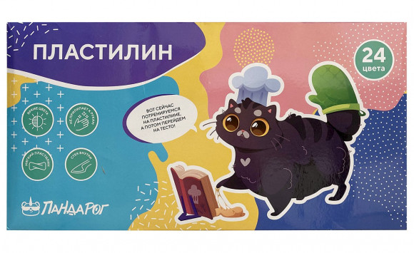 Пластилин ПандаРог Творческие Котики, 24 цвета, со стеком, 480 грамм