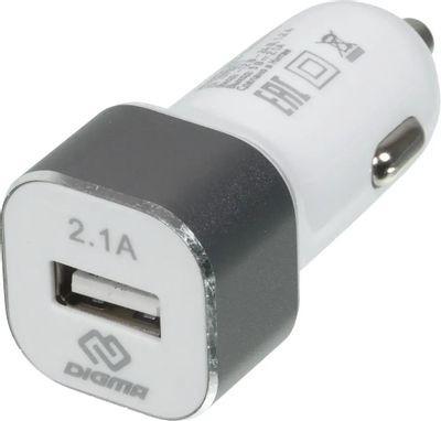 Автомобильное зарядное устройство Digma DGCC-1U-2.1A-WG,  USB,  10.5Вт,  2.1A,  белый
