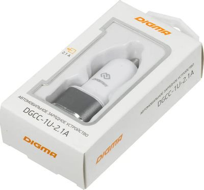 Автомобильное зарядное устройство Digma DGCC-1U-2.1A-WG,  USB,  10.5Вт,  2.1A,  белый
