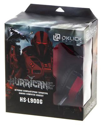Гарнитура игровая Oklick HS-L900G HURRICANE,  для компьютера, мониторные,  проводные, черный  / красный [472660]