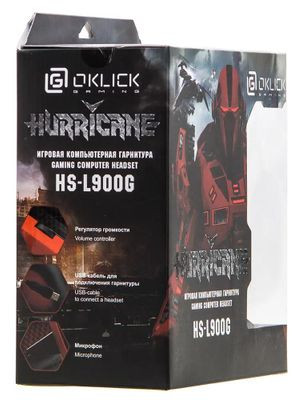 Гарнитура игровая Oklick HS-L900G HURRICANE,  для компьютера, мониторные,  проводные, черный  / красный [472660]