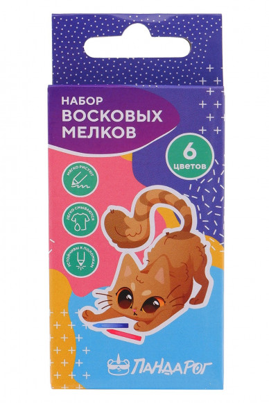 Мелки восковые ПандаРог Творческие Котики, 6 цветов