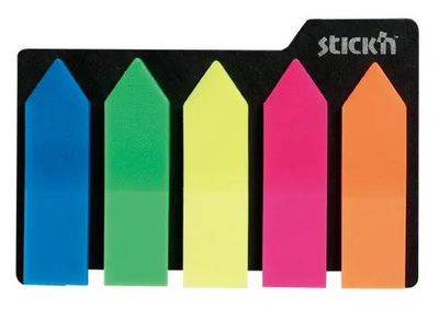Закладки самоклеящиеся, индексы STICK`N 21143, 12x42 мм, 5 цв х 25 лист