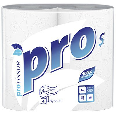 Туалетная бумага PROtissue S Premium, 2-слойная, белая, 4 рулона в упаковке