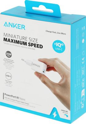 Сетевое зарядное устройство ANKER PowerPort III Nano,  USB type-C,  20Вт,  3A,  белый [a2633g22]