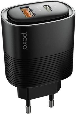 Сетевое зарядное устройство PERO ТС11,  USB-C + USB-A,  45Вт,  3A,  черный [тс11bl]