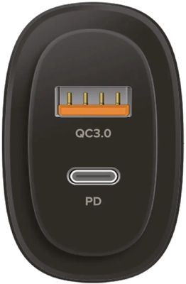 Сетевое зарядное устройство PERO ТС11,  USB-C + USB-A,  45Вт,  3A,  черный [тс11bl]