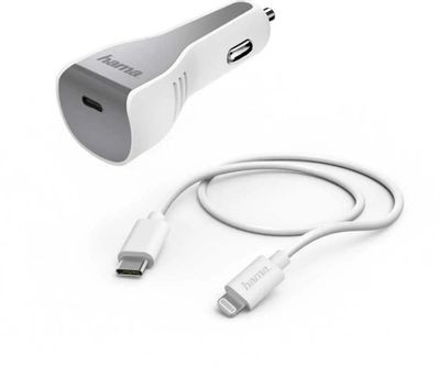Автомобильное зарядное устройство HAMA H-183317,  USB type-C,  8-pin Lightning (Apple),  3A,  белый [00183317]