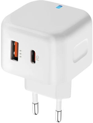 Сетевое зарядное устройство PERO ТС10,  USB-C + USB-A,  20Вт,  3.1A,  белый [тс10whpd]