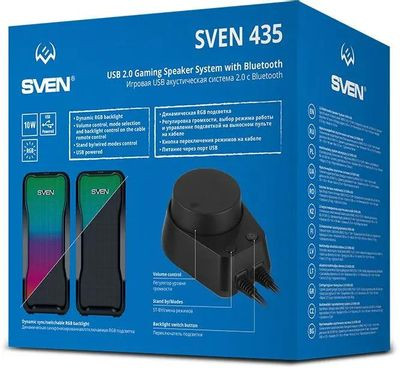 Колонки Bluetooth Sven 435,  2.0,  черный [sv-020927]