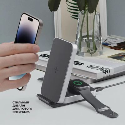Беспроводное зарядное устройство Deppa USB type-C,  USB-C,  20Вт,  3A,  серый [24027]