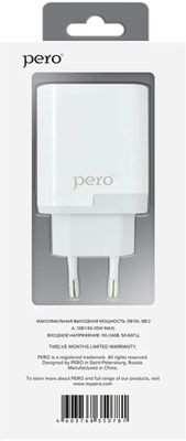 Сетевое зарядное устройство PERO ТС05,  USB + USB type-C,  18Вт,  3.1A,  белый [тс05whpd]