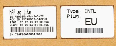 Wi-Fi роутер MIKROTIK hAP ac lite TC,  AC750,  черный [rb952ui-5ac2nd-tc]
