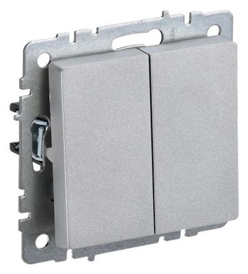 Выключатель IEK Brite ВС10-2-0-БрА, 2-клавишный, установка скрытая, IP20, алюминий [br-v20-0-10-k47]