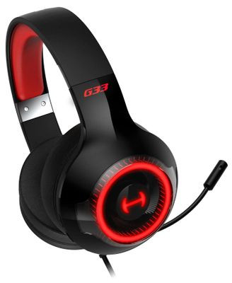 Гарнитура игровая Edifier G33,  для компьютера, мониторные,  проводные, черный  / красный