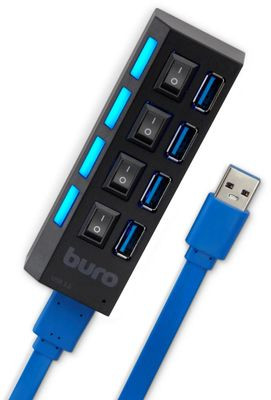 Хаб (разветвитель) Buro BU-HUB4-U3.0-L, черный