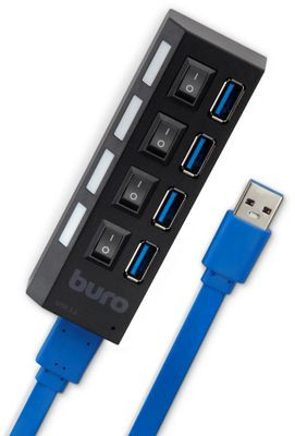 Хаб (разветвитель) Buro BU-HUB4-U3.0-L, черный