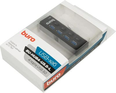Хаб (разветвитель) Buro BU-HUB4-U3.0-L, черный