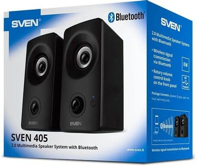 Колонки Bluetooth Sven 405,  2.0,  черный [sv-021122]