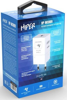 Сетевое зарядное устройство HIPER HP-WC009,  USB-C,  20Вт,  3A,  белый