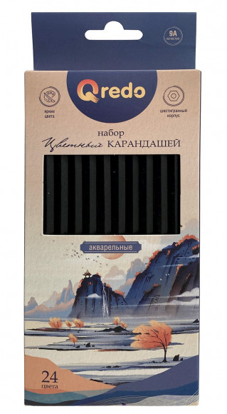 Карандаши цветные Qredo Mountains, 24 цвета, деревянные, шестигранные, акварельные
