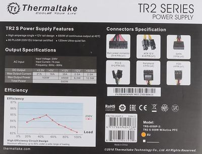 Блок питания Thermaltake TR2 S,  550Вт,  120мм,  черный, retail [ps-trs-0550npcweu-2]