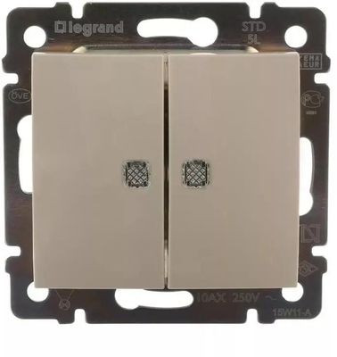 Выключатель Legrand Valena 2-клавишный, с индикацией, установка скрытая, IP20, слоновая кость [774328]