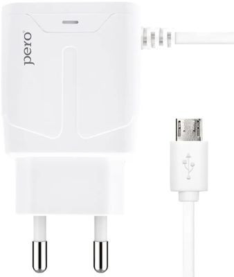 Сетевое зарядное устройство PERO ТС04,  USB-A,  microUSB,  10.5Вт,  2.1A,  белый [тс04w2amu]