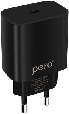 Сетевое зарядное устройство PERO ТС03,  USB-C,  18Вт,  3A,  черный [тс03blpd]