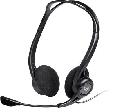 Гарнитура Logitech 960,  для контактных центров, накладные,  проводные, черный  [981-000100]