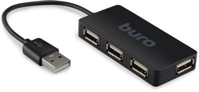 Хаб (разветвитель) Buro BU-HUB4-U2.0-Slim, черный
