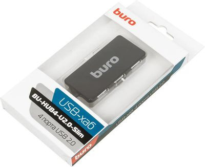Хаб (разветвитель) Buro BU-HUB4-U2.0-Slim, черный