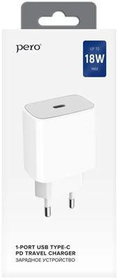 Сетевое зарядное устройство PERO ТС03,  USB-C,  18Вт,  3A,  белый [тс03whpd]