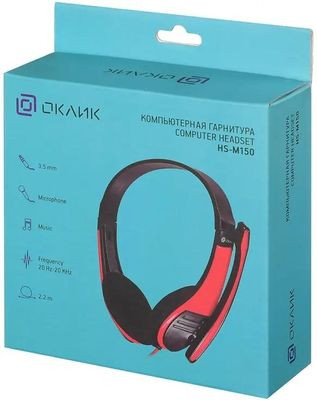 Гарнитура Oklick HS-M150,  для компьютера, накладные,  проводные, черный  / красный [359486]