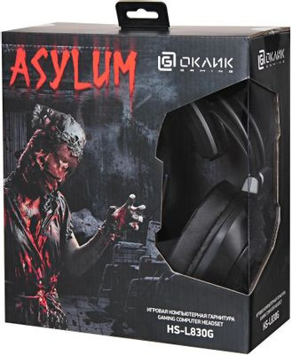 Гарнитура игровая Oklick HS-L830G ASYLUM,  для компьютера, мониторные,  проводные, черный  [1460163]